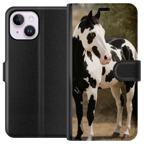 Apple iPhone 15 Plus Tegnebogsetui Smuk Hest - elegant illustration af hestemotiv