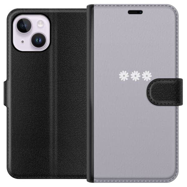 Apple iPhone 15 Plus Lompakkokotelo Lila Blomminimalismi - tyylikäs kukkakuva lila taustalla