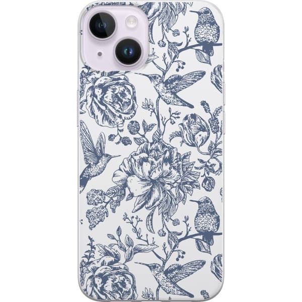 Apple iPhone 15 Plus Gjennomsiktig deksel Blomster & Fugler - Romantiskt Vintage-stil Mønster
