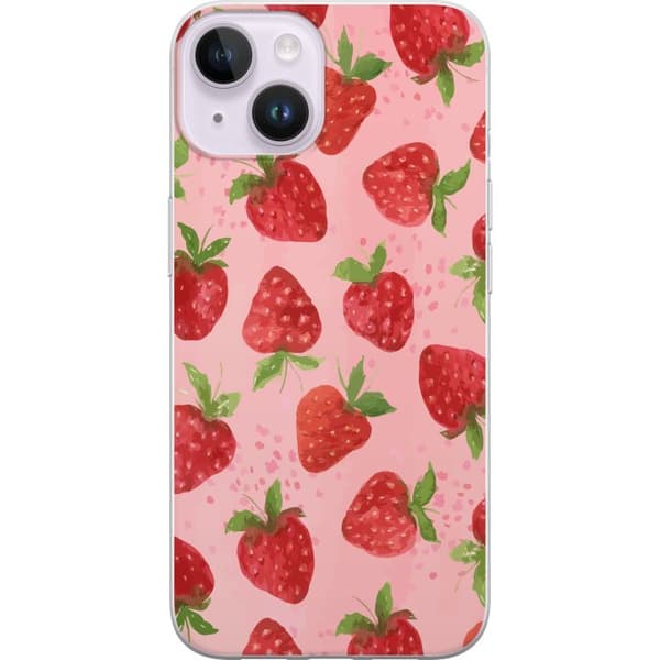 Apple iPhone 15 Plus Gennemsigtig cover Jordbærdrømme - Retro-stil jordbærmønster