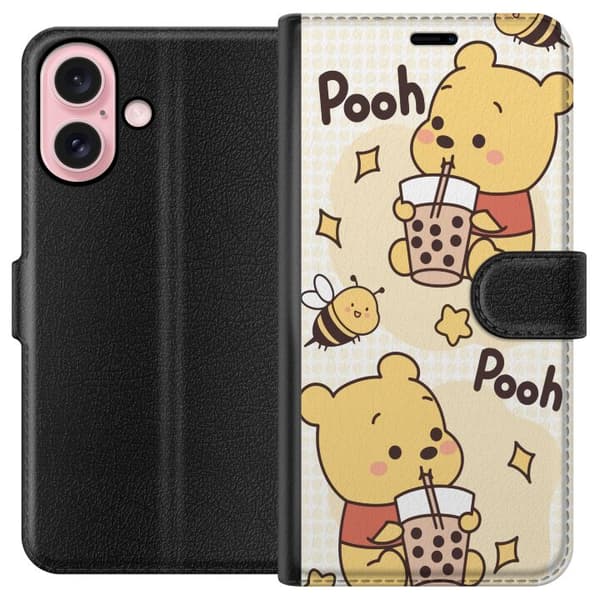 Apple iPhone 16 Lompakkokotelo Nalle Pooh - klassinen karhumotiivi uudessa tulkinnassa