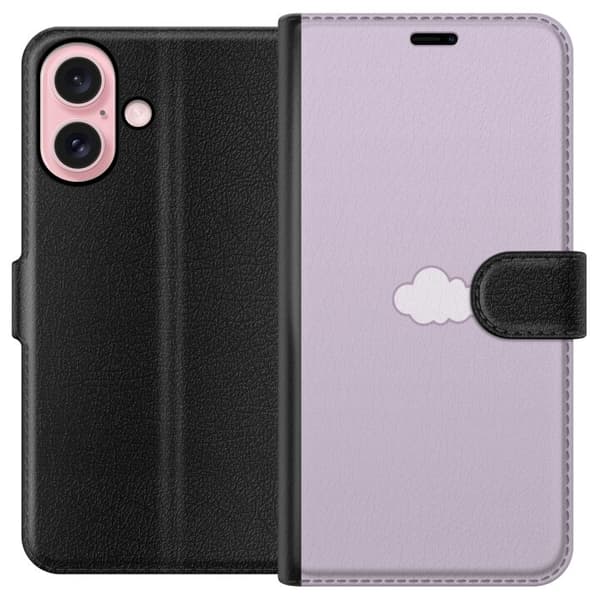 Apple iPhone 16 Lompakkokotelo Lila Pilvi - minimalistinen pilvi lila taustalla