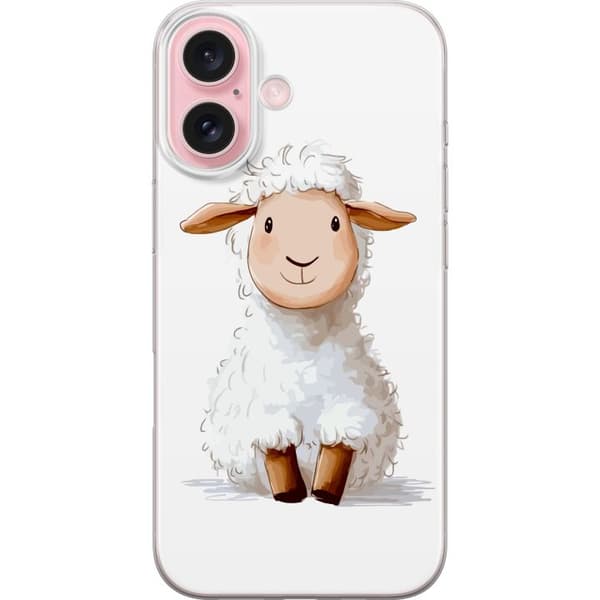 Apple iPhone 16 Gennemsigtig cover Sødt Lamm - tegneseriestil til børn og babyprodukter