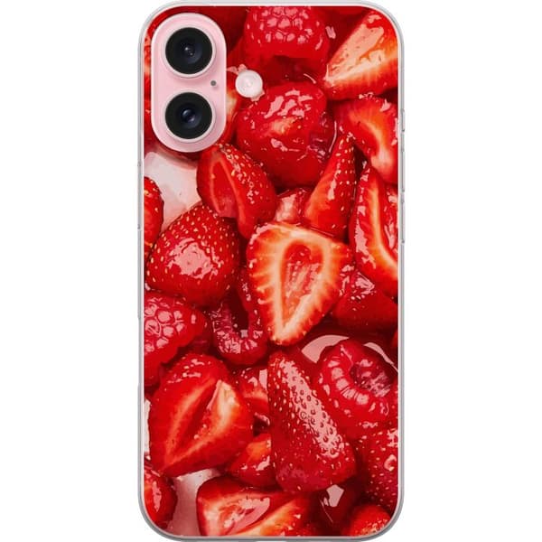 Apple iPhone 16 Läpinäkyvä kuori Mansikkakuviointi - makea motiivi kesäfiiliksellä