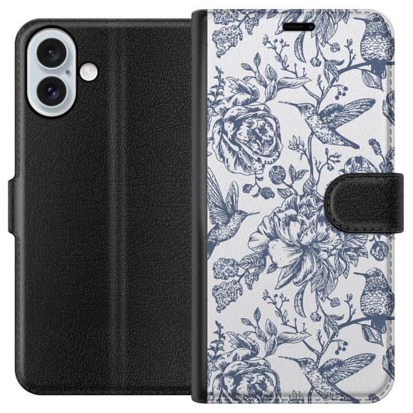 Apple iPhone 16 Plus Lompakkokotelo Kukat & Linnut - Romanttinen Vintage-tyylinen Kuviointi