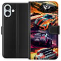 Miniatyrbillede 1 af 3: Apple iPhone 16 Plus Tegnebogsetui Rallyfeber - fartfyldt motiv med rallybiler