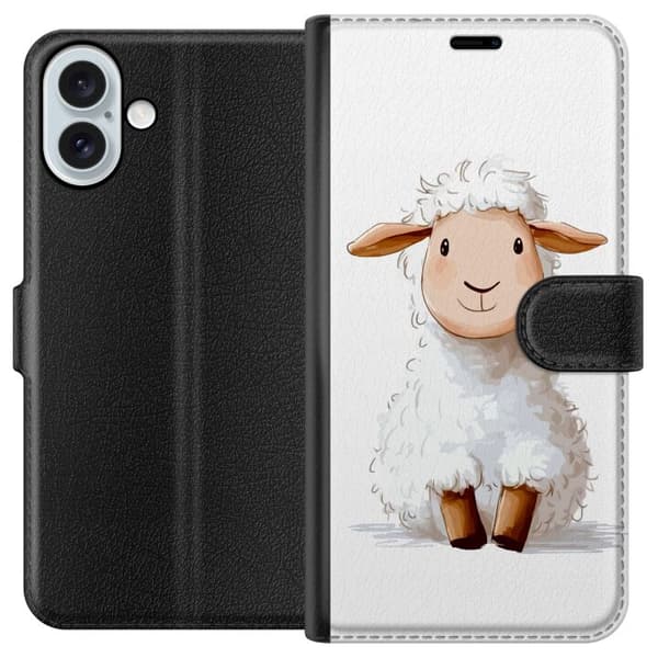 Apple iPhone 16 Plus Tegnebogsetui Sødt Lamm - tegneseriestil til børn og babyprodukter