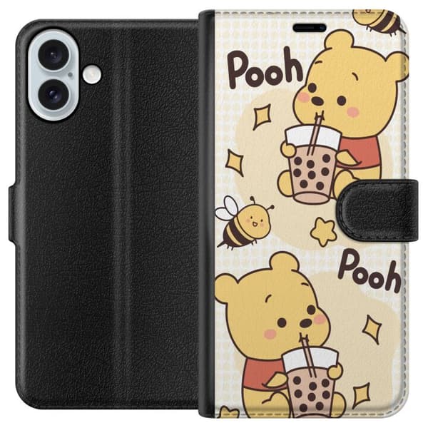 Apple iPhone 16 Plus Lompakkokotelo Nalle Pooh - klassinen karhumotiivi uudessa tulkinnassa