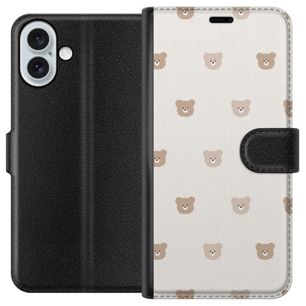 Apple iPhone 16 Plus Tegnebogsetui Teddybaggrund - søde teddybjørne mod en blød baggrund
