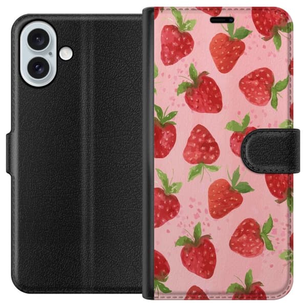 Apple iPhone 16 Plus Lompakkokotelo Mansikkahaaveet - Retrot tyyli mansikkakuviointi