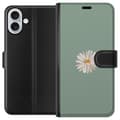 Miniatyrbilde 1 av 3: Apple iPhone 16 Plus Lommeboketui Grønn Minimalblomst - stilren blomst på grønn bakgrunn