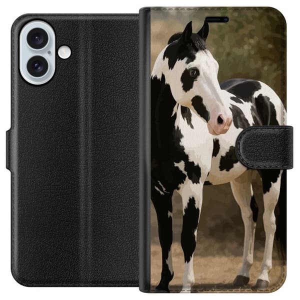 Apple iPhone 16 Plus Tegnebogsetui Smuk Hest - elegant illustration af hestemotiv