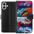 Miniatyrbillede 1 af 3: Apple iPhone 16 Plus Tegnebogsetui Hurtige Biler - Tegnet Mønster med Action
