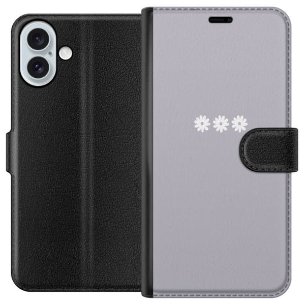 Apple iPhone 16 Plus Lompakkokotelo Lila Blomminimalismi - tyylikäs kukkakuva lila taustalla