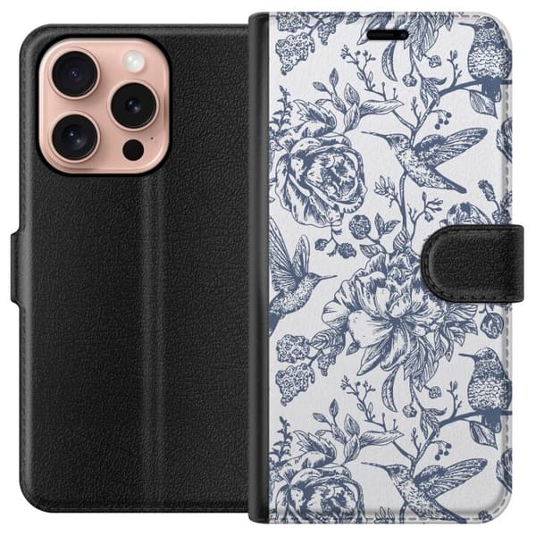 Apple iPhone 16 Pro Tegnebogsetui Blomster & Fugle - Romantisk Vintage-stil Mønster