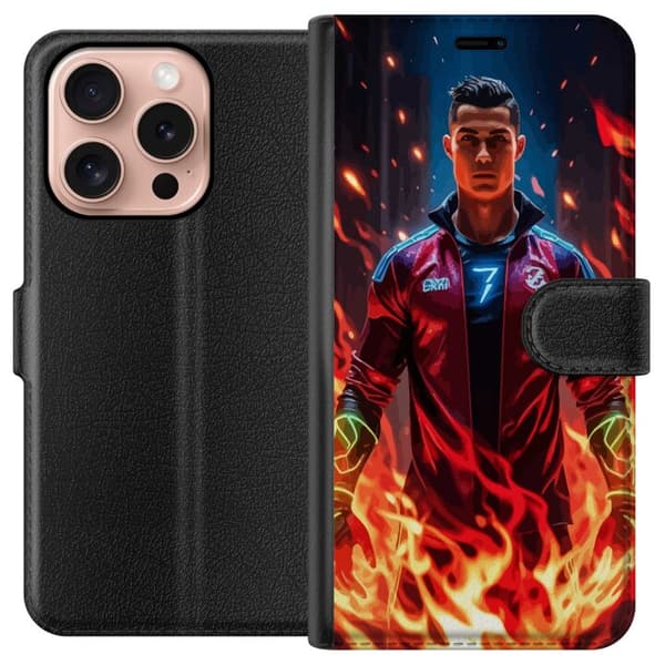 Apple iPhone 16 Pro Plånboksfodral Ronaldo Inferno – fotbollshjälte i eldflammor