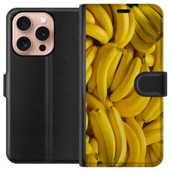 Apple iPhone 16 Pro Plånboksfodral Banana Pattern – lekfullt mönster med gula bananer