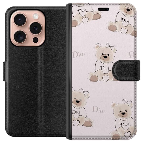 Apple iPhone 16 Pro Lommeboketui Teddy Dior Vibes - luksuriøs teddybjørn i motestil