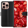 Miniatyrbild 1 av 3: Apple iPhone 16 Pro Plånboksfodral Jordgubbsmönster – sött motiv med sommarkänsla