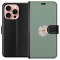 Miniatyrbilde 1 av 3: Apple iPhone 16 Pro Lommeboketui Grønn Minimalblomst - stilren blomst på grønn bakgrunn
