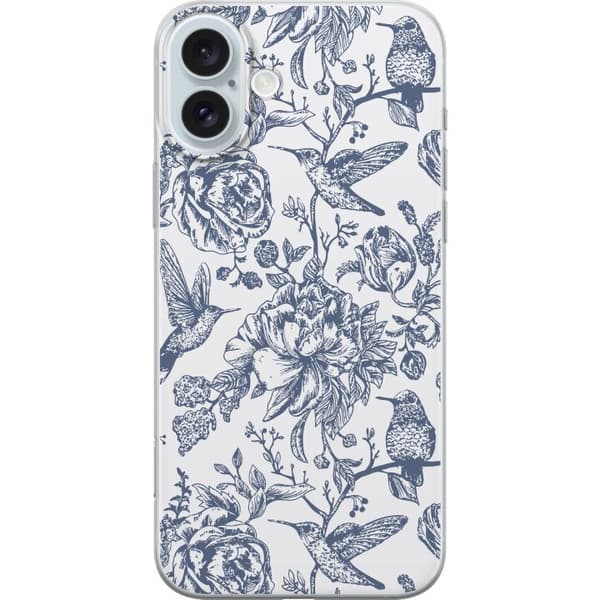 Apple iPhone 16 Plus Gennemsigtig cover Blomster & Fugle - Romantisk Vintage-stil Mønster