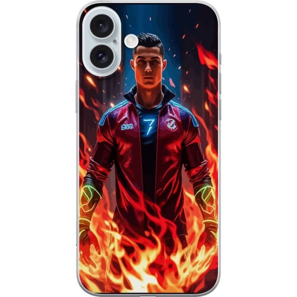 Apple iPhone 16 Plus Läpinäkyvä kuori Ronaldo Inferno - jalkapallolegenda liekeissä