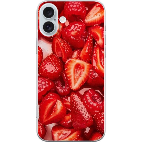 Apple iPhone 16 Plus Läpinäkyvä kuori Mansikkakuviointi - makea motiivi kesäfiiliksellä
