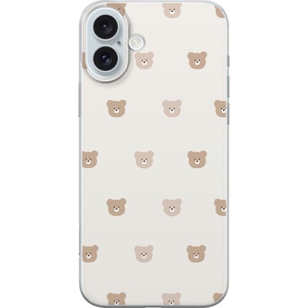 Apple iPhone 16 Plus Läpinäkyvä kuori Teddy-tausta - söpöt teddykarhut pehmeällä taustalla