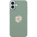 Miniatyrbillede 1 af 3: Apple iPhone 16 Plus Gennemsigtig cover Grøn Minimalblomst - stilfuld blomst på grøn baggrund