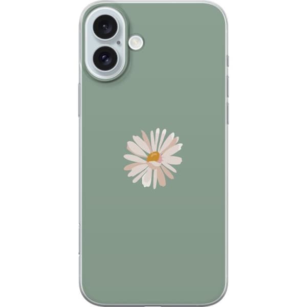 Apple iPhone 16 Plus Gennemsigtig cover Grøn Minimalblomst - stilfuld blomst på grøn baggrund