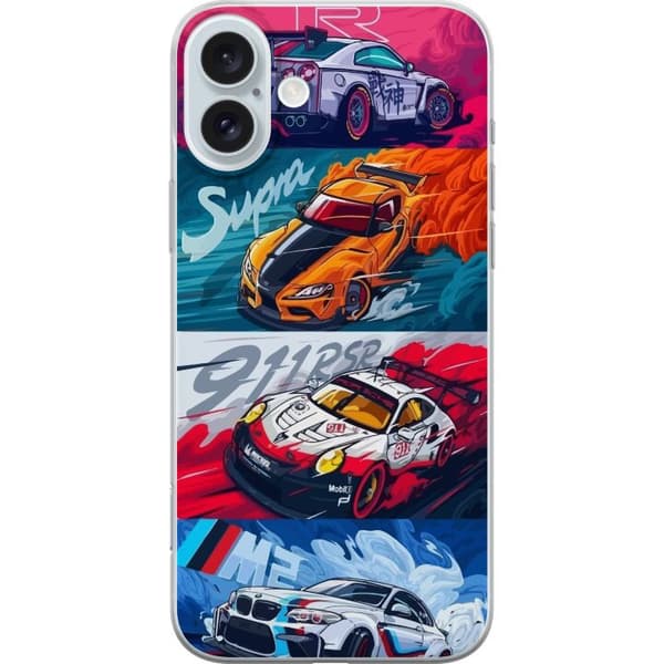 Apple iPhone 16 Plus Läpinäkyvä kuori Nopeat Autot - Piirretty Kuvio Toiminnalla
