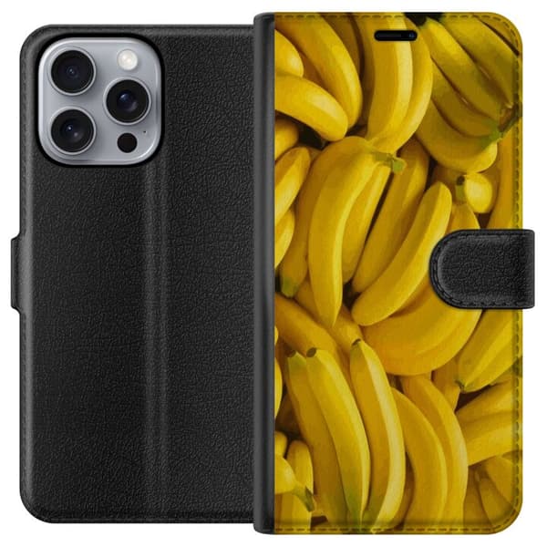 Apple iPhone 16 Pro Max Plånboksfodral Banana Pattern – lekfullt mönster med gula bananer