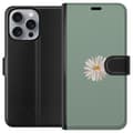 Miniatyrbillede 1 af 3: Apple iPhone 16 Pro Max Tegnebogsetui Grøn Minimalblomst - stilfuld blomst på grøn baggrund