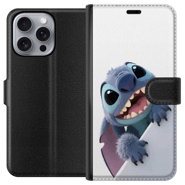 Apple iPhone 16 Pro Max Plånboksfodral Happy Stitch – glad figur med charmig uttryck