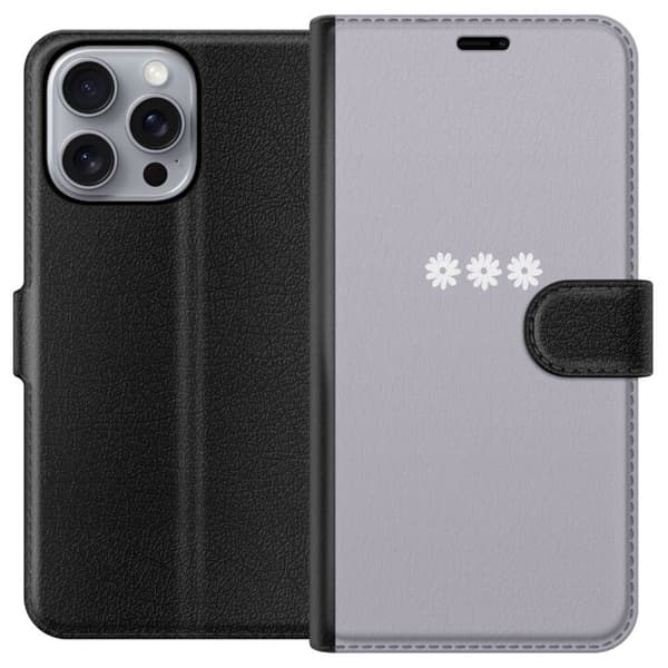 Apple iPhone 16 Pro Max Plånboksfodral Lila Blomminimalism – stilrent blommotiv på lila bakgrund