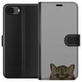Miniatyrbillede 1 af 3: Apple iPhone 16e Tegnebogsetui Grå Katteblik - stilfuld kat design med grå baggrund