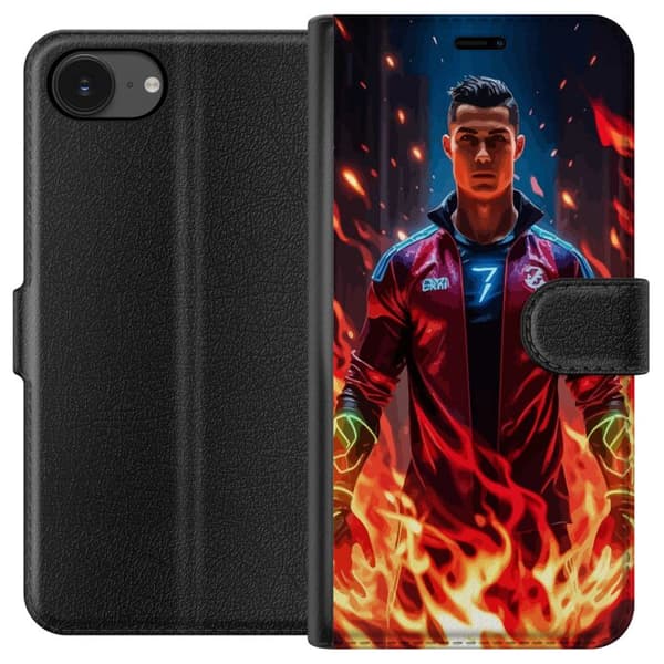 Apple iPhone 16e Lompakkokotelo Ronaldo Inferno - jalkapallolegenda liekeissä