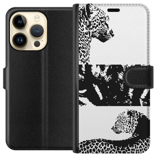 Apple iPhone 15 Pro Plånboksfodral Leopard Faces – trendigt mönster med leopardansikten