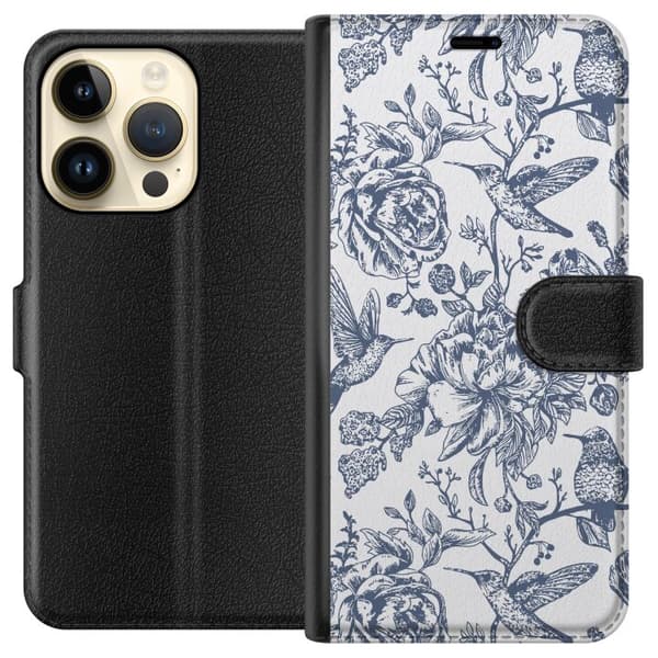 Apple iPhone 15 Pro Lommeboketui Blomster & Fugler - Romantiskt Vintage-stil Mønster