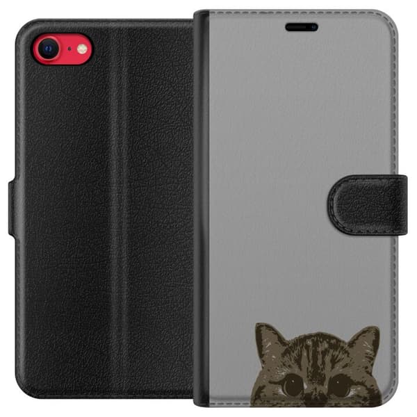 Apple iPhone SE (2020) Lommeboketui Grå Kattblikk - stilren katte design med grå bakgrunn
