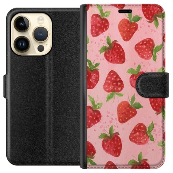 Apple iPhone 15 Pro Lompakkokotelo Mansikkahaaveet - Retrot tyyli mansikkakuviointi