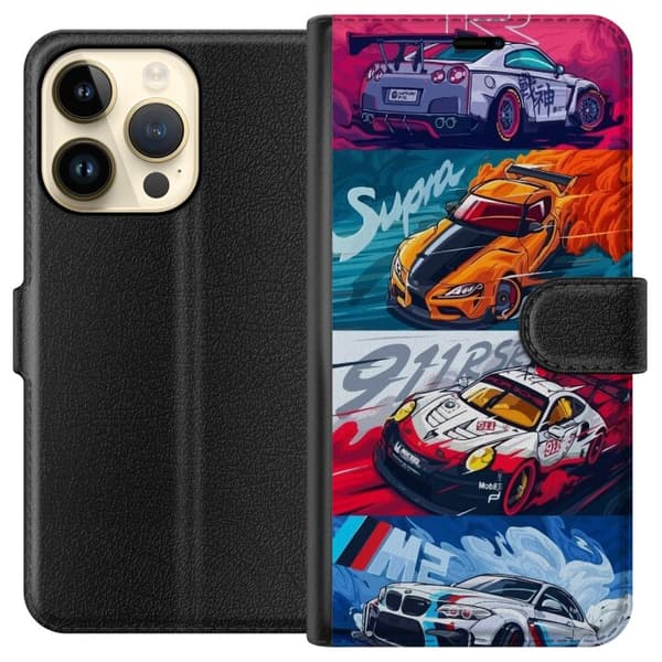 Apple iPhone 15 Pro Lommeboketui Fartfylte Biler - Tegnet Mønster med Action