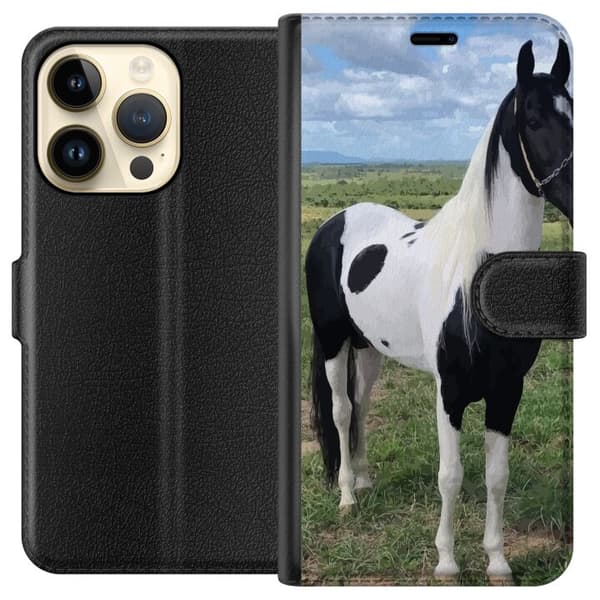 Apple iPhone 15 Pro Lompakkokotelo Hevosen Taika - tyylikäs hevonen rauhallisessa väriskaalassa