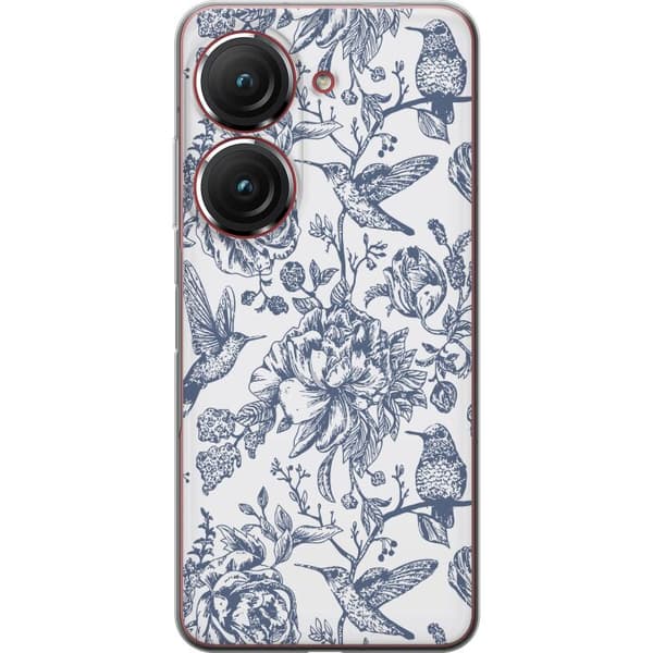 Asus Zenfone 9 Genomskinligt Skal Blomster & Fåglar – romantiskt mönster i vintage-stil