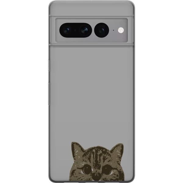 Google Pixel 7 Pro Genomskinligt Skal Grå Kattblick – stilren kattdesign med grå bakgrund
