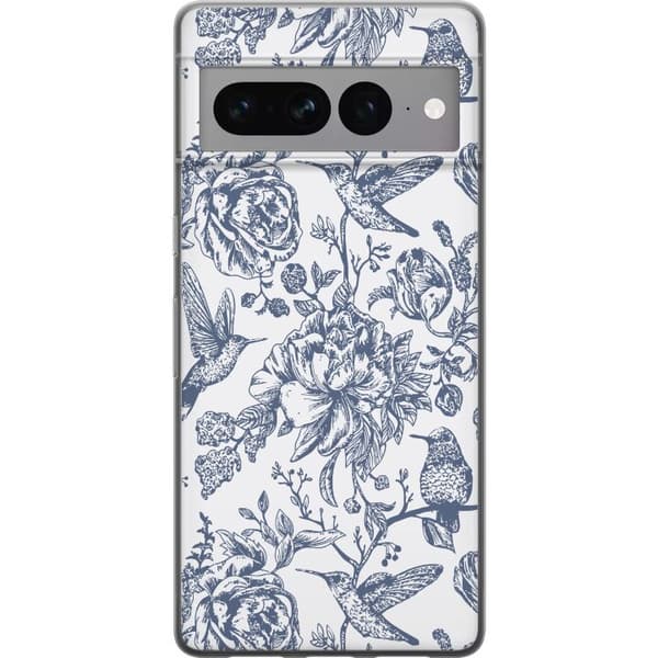 Google Pixel 7 Pro Genomskinligt Skal Blomster & Fåglar – romantiskt mönster i vintage-stil