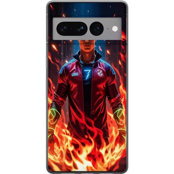 Google Pixel 7 Pro Gennemsigtig cover Ronaldo Inferno - fodboldhelt i flammer