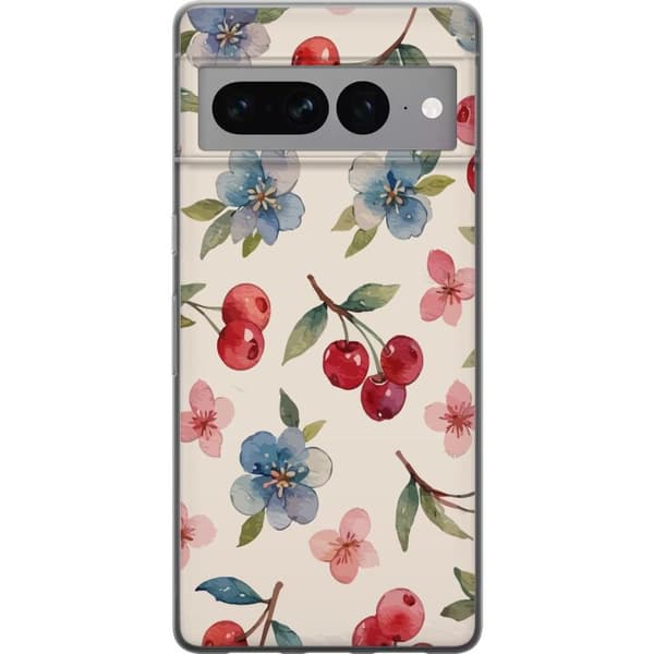 Google Pixel 7 Pro Gjennomsiktig deksel Bær & Blomster - mønster med blå blomster og skogsbær