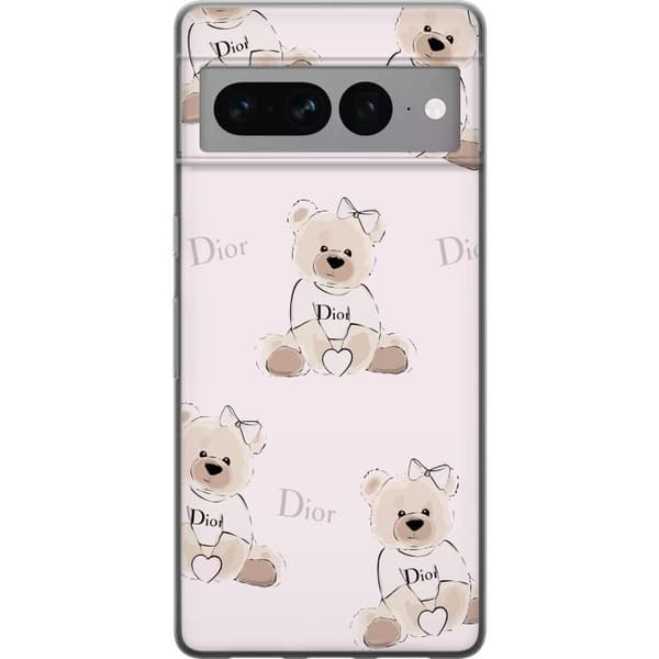 Google Pixel 7 Pro Genomskinligt Skal Teddy Dior Vibes – lyxig nalle i fashionstil