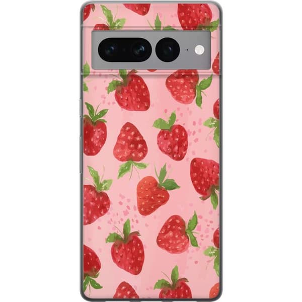 Google Pixel 7 Pro Genomskinligt Skal Strawberry Dreams – jordgubbsmönster i retrostil